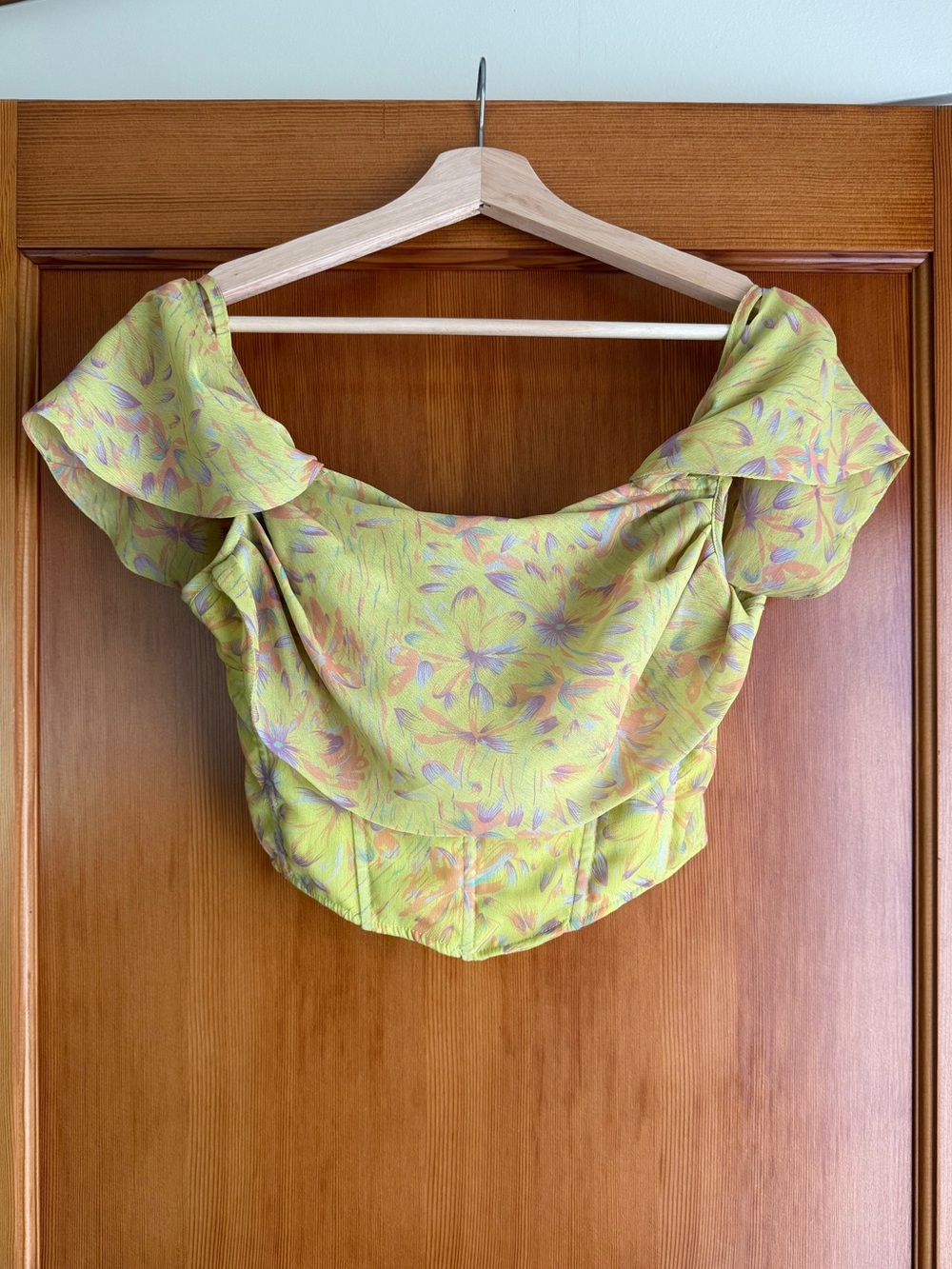 chartreuse yellow off the shoulder floral corset